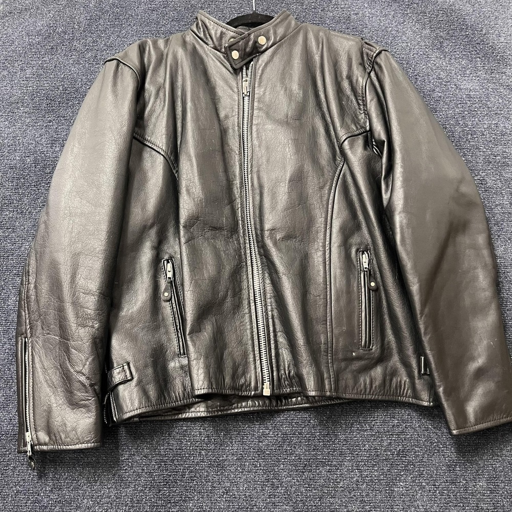 Unik Premium Jacket Mens 50 Black Leather Motorcycle Quilted Biker Lined